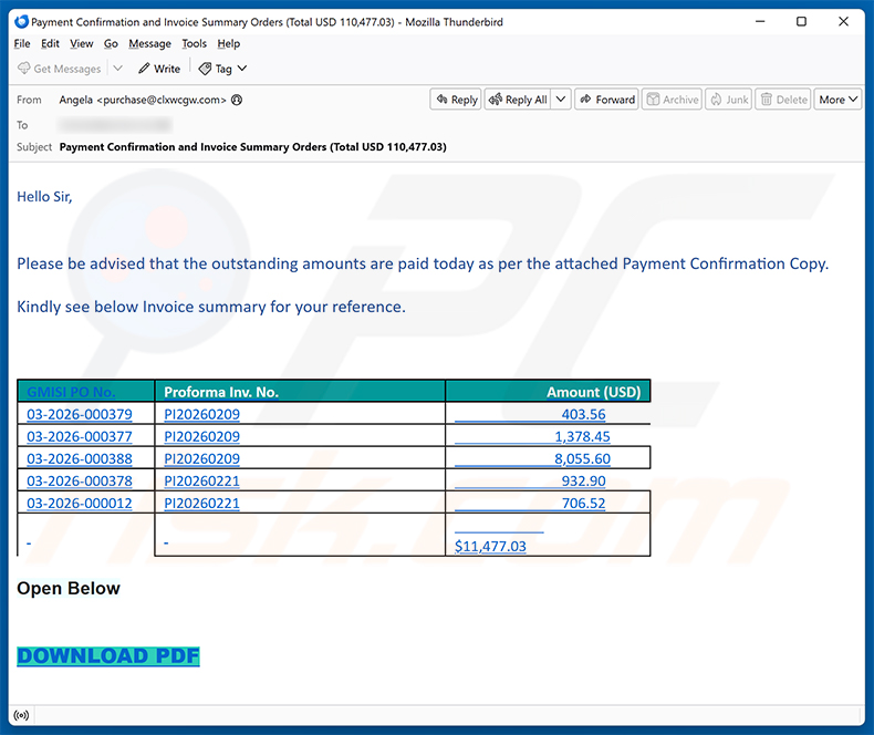 Invoice Payment Confirmation email scam (2026-09-02)