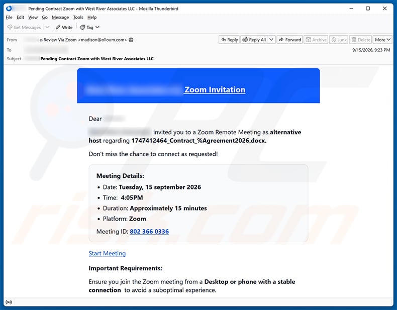 Join Zoom Meeting Email Scam (2026-09-16)
