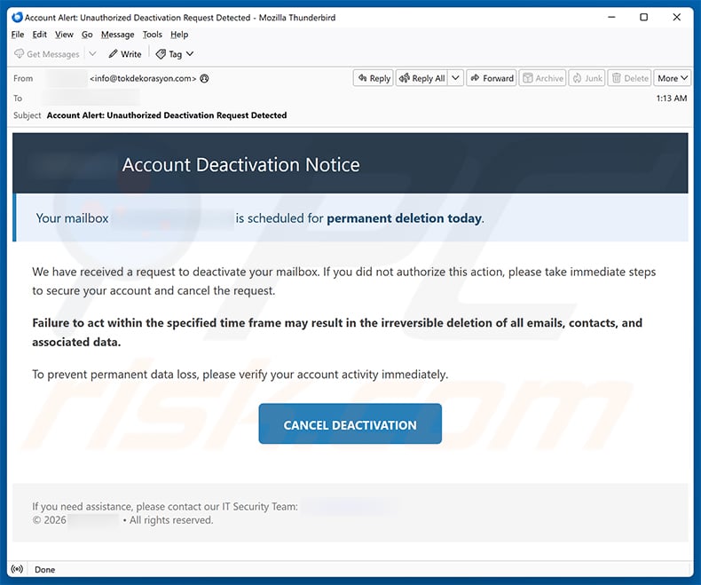 Account Deactivation Notice email scam (2026-09-17)
