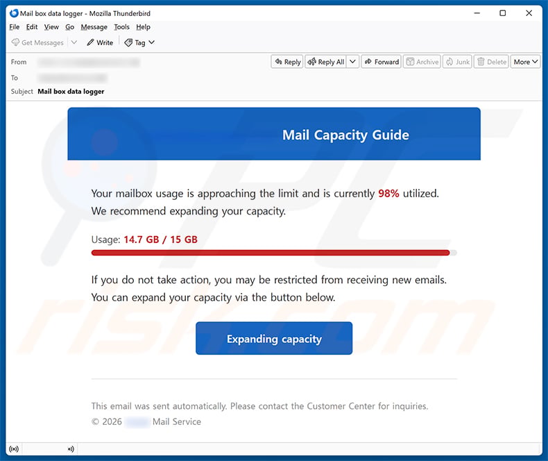 Mail Capacity Guide Email Scam email spam campaign