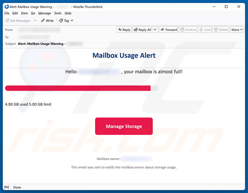 Mailbox Usage Alert Email Scam email spam campaign