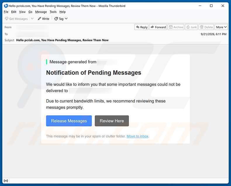 Messages Are Restrained Due To Low Bandwidth email scam (2026-09-22)