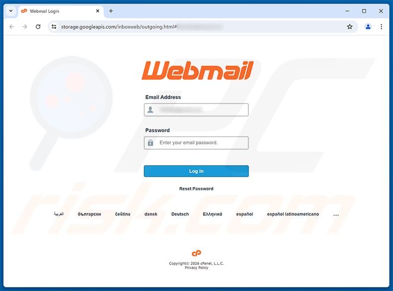 New cPanel Administration Policy Email Scam phishing page