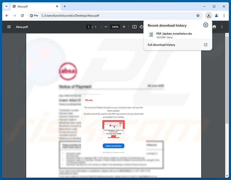 Notice Of Payment Email Virus attachment