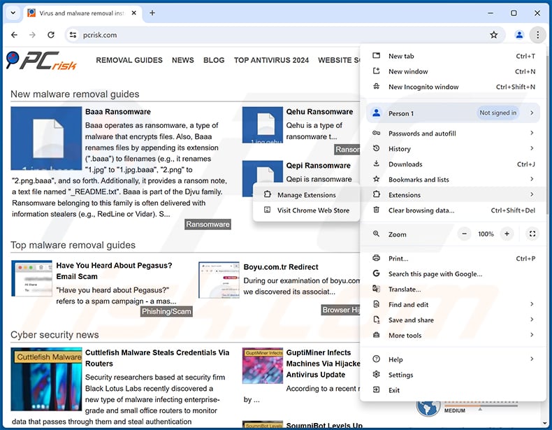 Removing overbridgenet.com ads from Google Chrome step 1