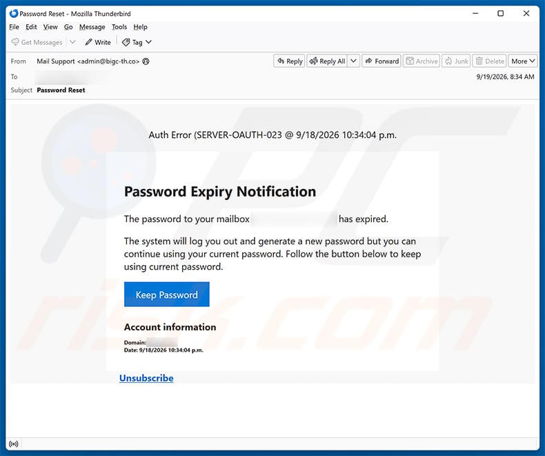 Password Expiry Notification email scam (2026-09-21)