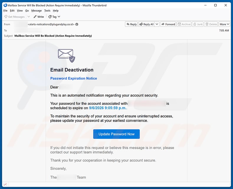 Password Is Scheduled To Expire email scam (2026-09-07)