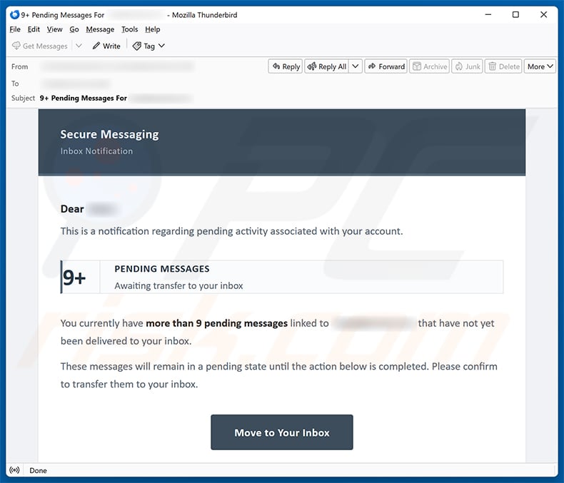 Pending Messages Awaiting Transfer email spam campaign