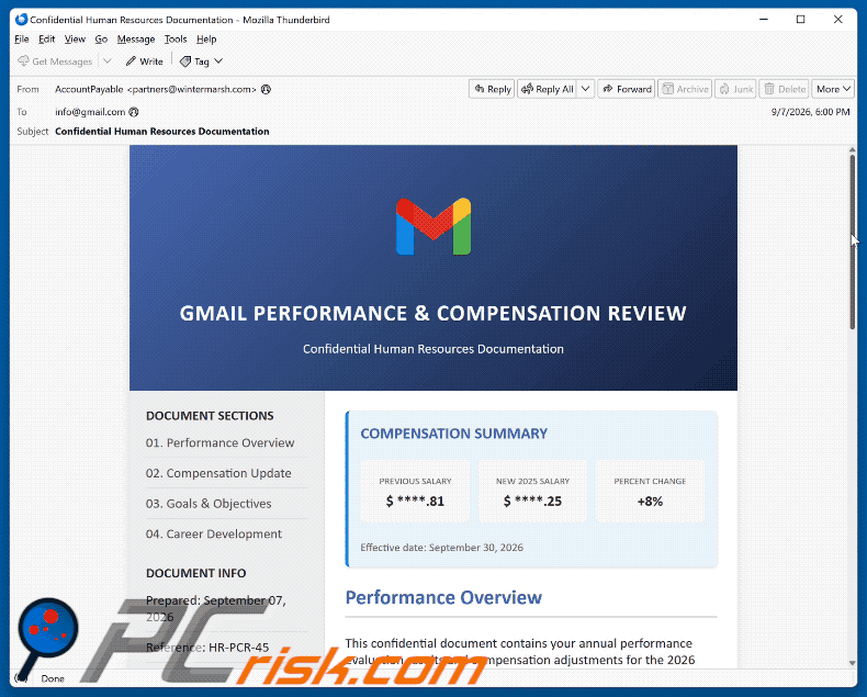 Performance & Compensation Review scam email (GIF)