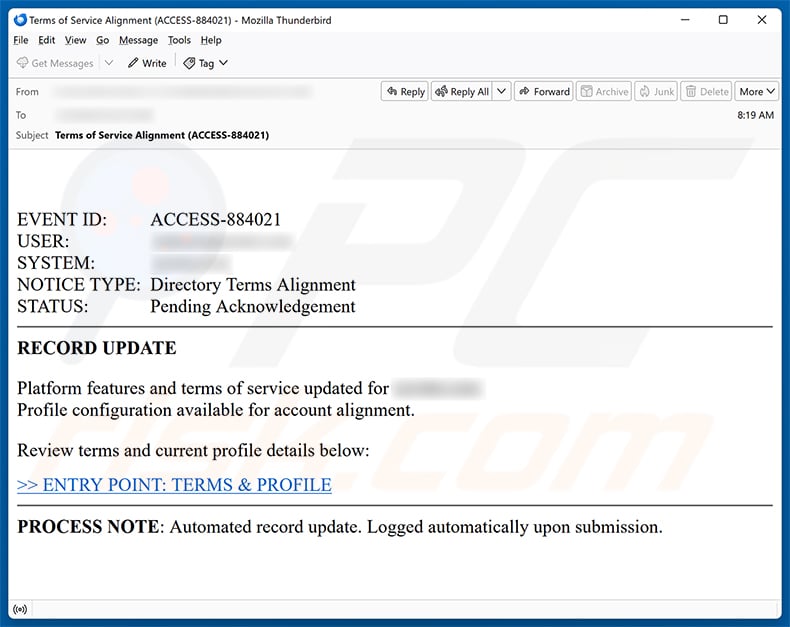 Platform Features And Terms Of Service Updated email spam campaign