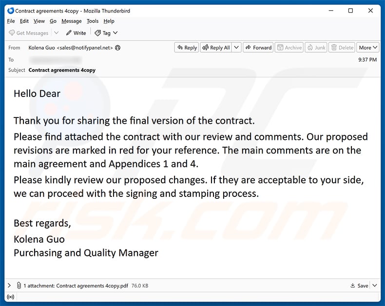 Proposed Contract Changes email spam campaign