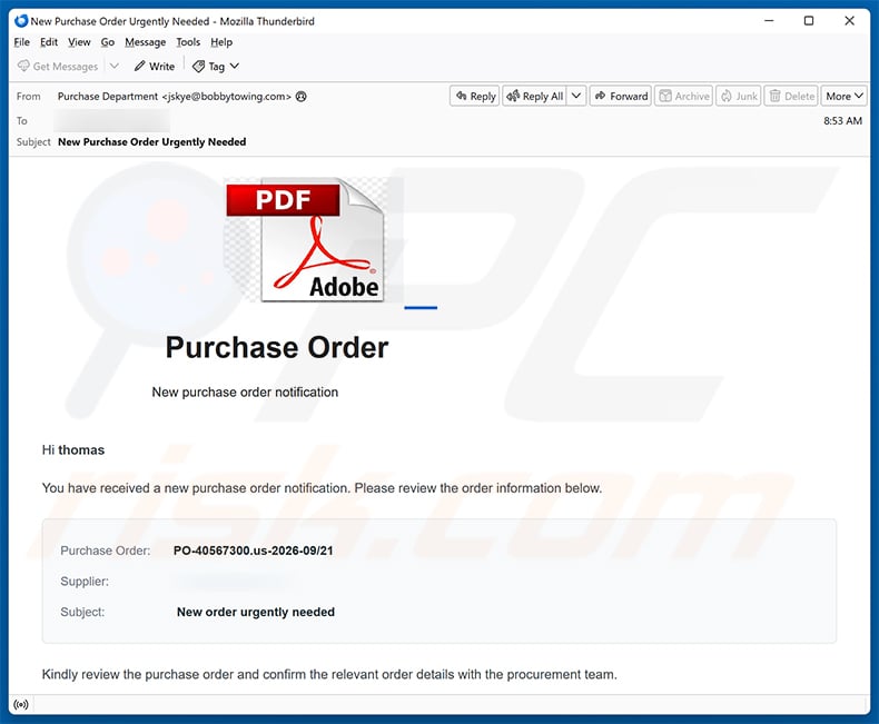 Purchase Order And Proforma Invoice Confirmation Email Scam (2026-09-22)
