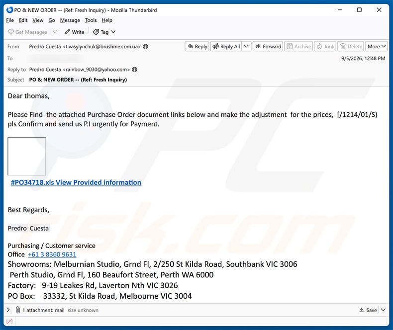 Purchase Order Review Request Email Scam (2026-09-07)