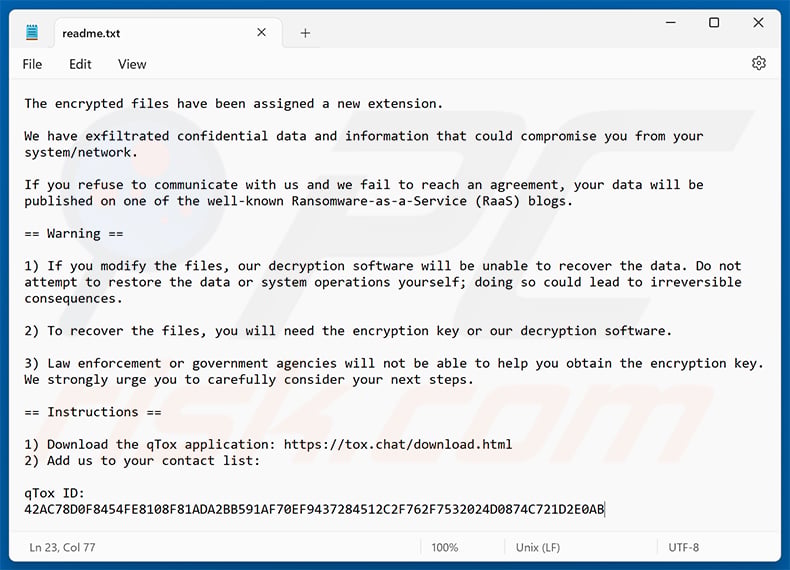 qTox Ransomware ransom note (readme.txt)
