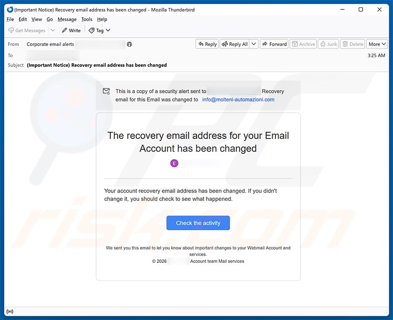Recovery Email Was Changed scam (2026-09-14)