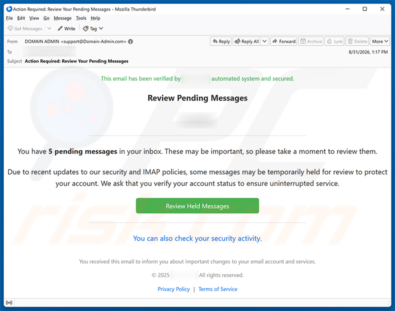 Review Pending Messages Email Scam (2026-09-01)