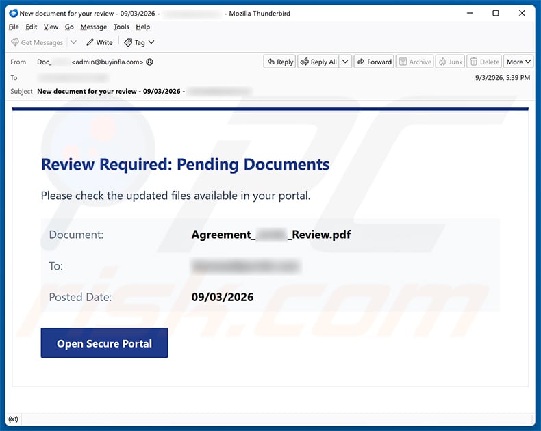 Review Required: Pending Documents Email Scam email spam campaign
