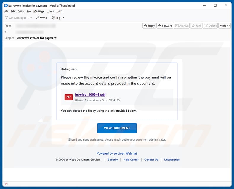 Review The Invoice And Confirm The Payment email spam campaign