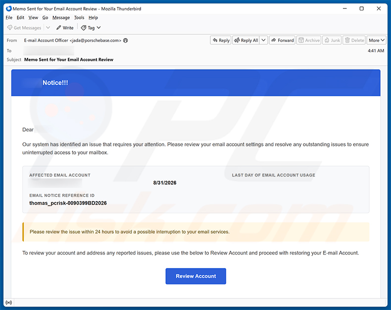 Review Your Email Settings scam campaign (2026-09-01)