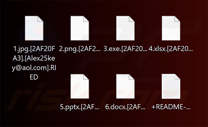 Files encrypted by RIED ransomware ([victim's_ID].[developer's_email].RIED extension)