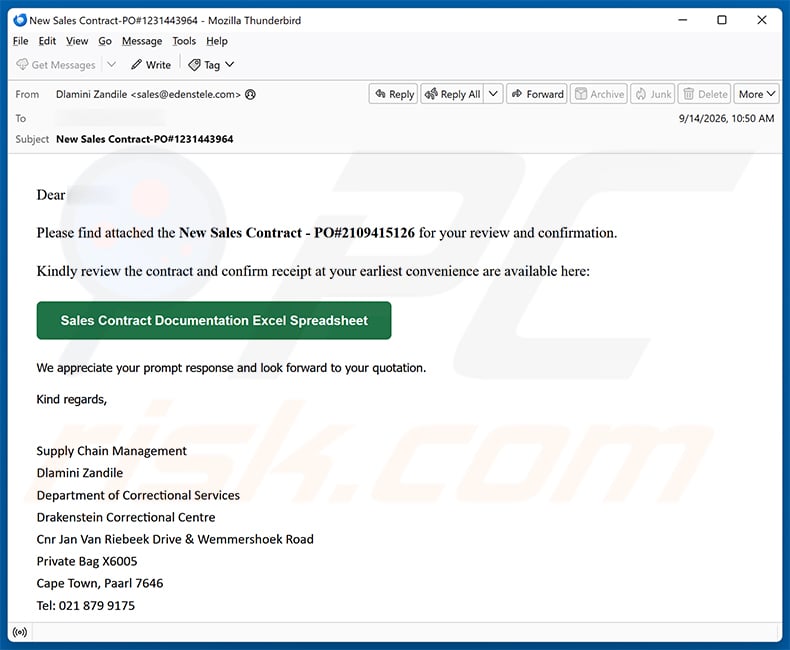 Sales Contract Email Scam (2026-09-16)