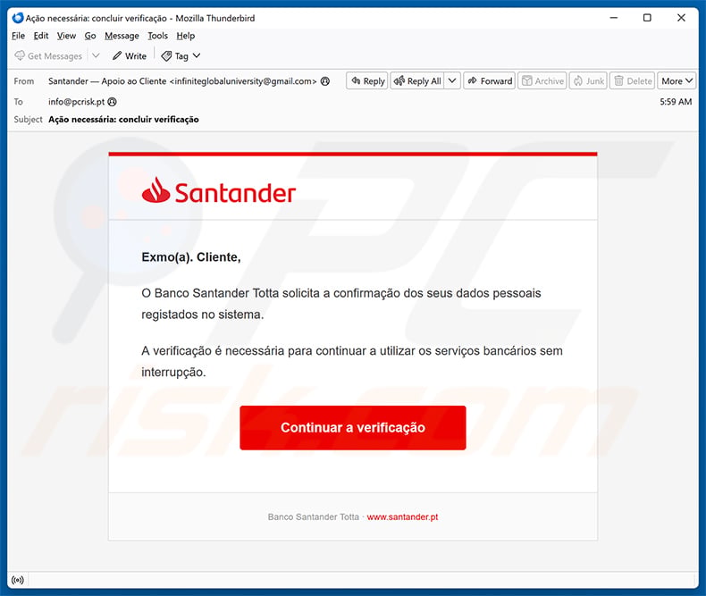 Santander Bank - Personal Data Confirmation Email Scam email spam campaign