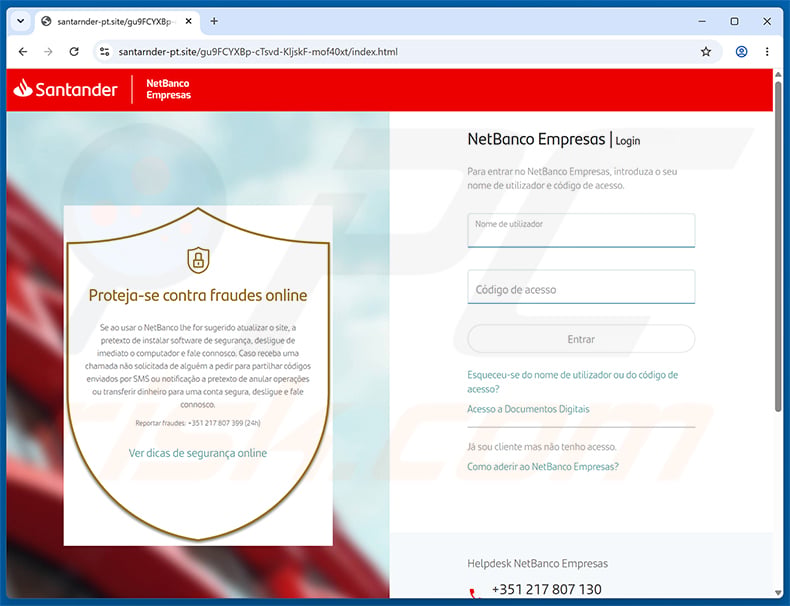 Santander Bank - Personal Data Confirmation Email Scam phishing page