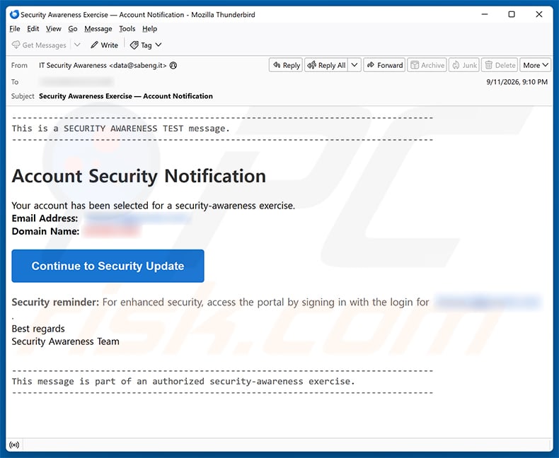 Security Awareness Exercise Email Scam email spam campaign