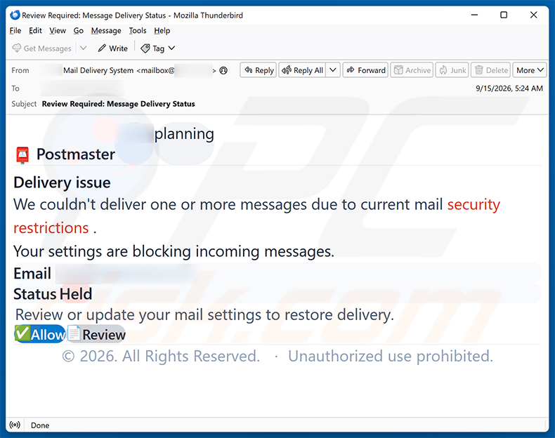 Security Restrictions Email Scam (2026-09-16)