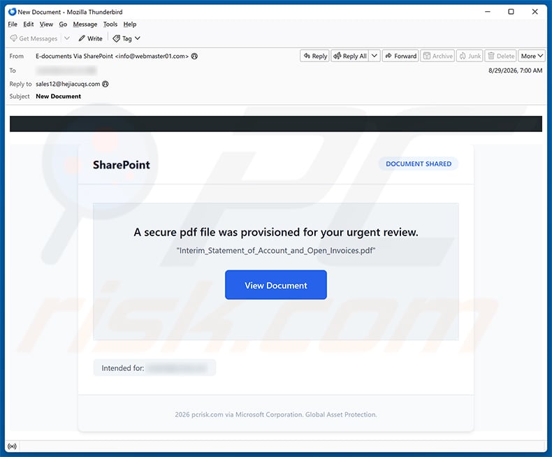 SharePoint - Secure File For Your Urgent Review Email Scam email spam campaign