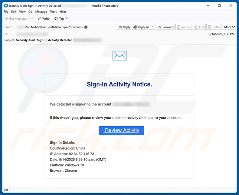 Sign-In Activity Notice Email Scam email spam campaign