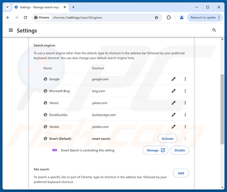 Removing Smart Search (smartersearches.net) from Google Chrome default search engine