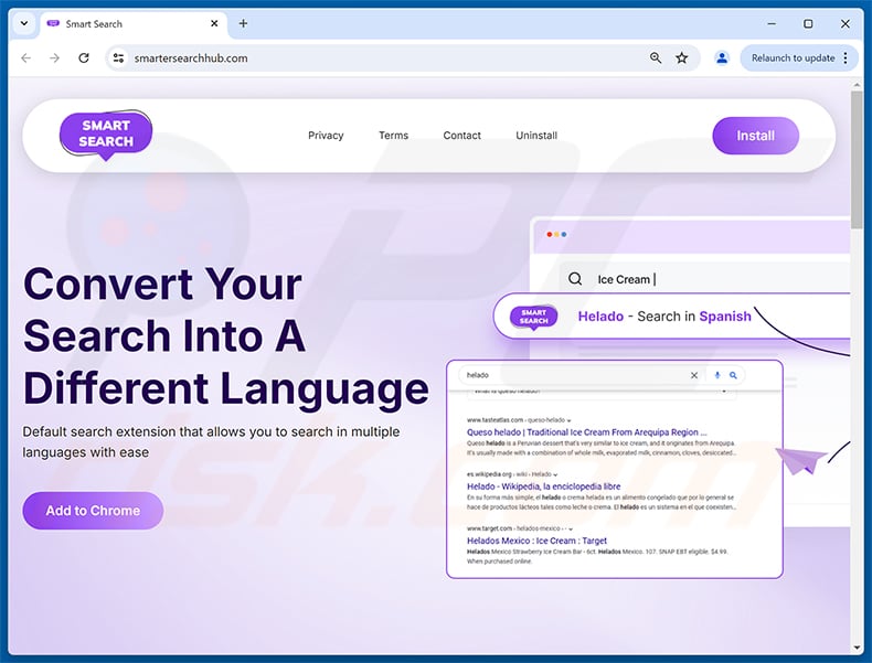 Smart Search (smartersearches.net) browser hijacker's official promotional website