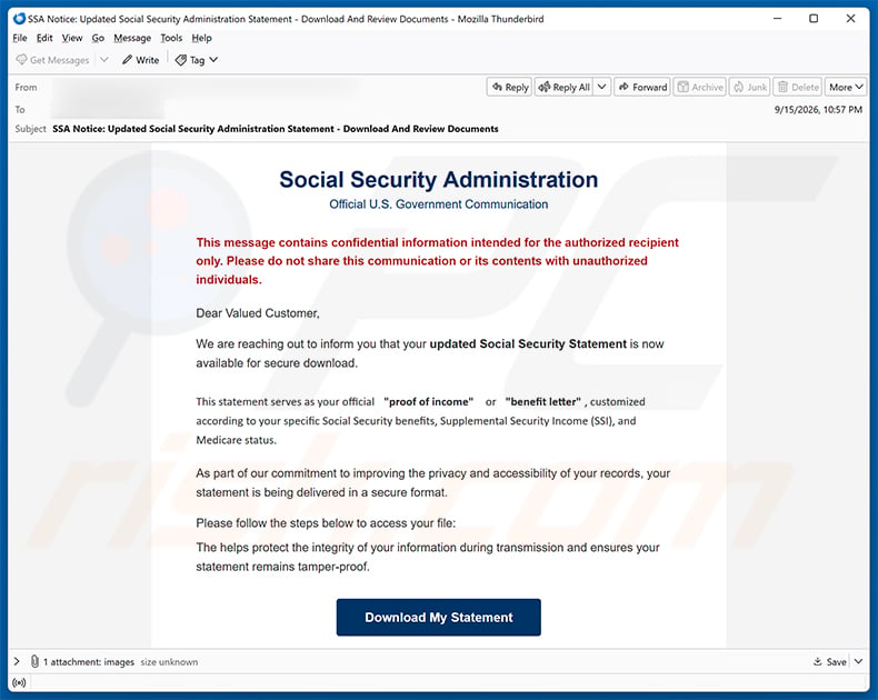 Social Security Administration eStatement Is Available Email Virus (2026-09-16)