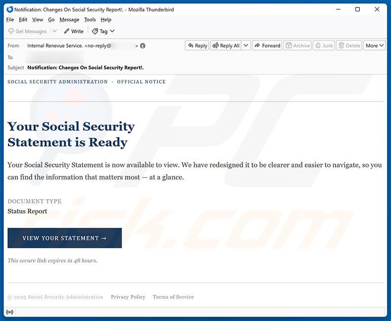 Social Security Administration (SSA) eStatement Email Scam (2026-09-16)