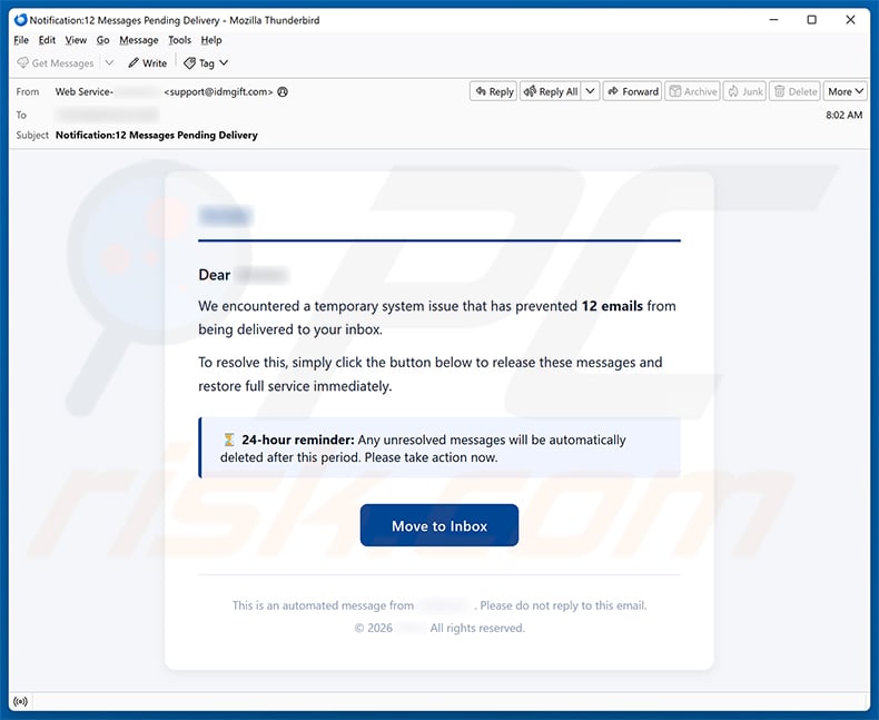 Temporary System Issue email spam campaign