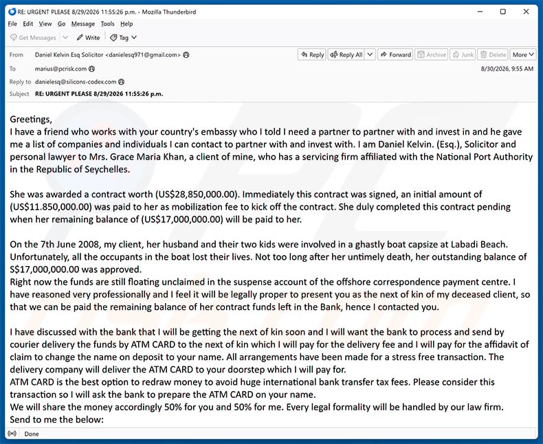 Unclaimed Funds email scam (2026-09-02)
