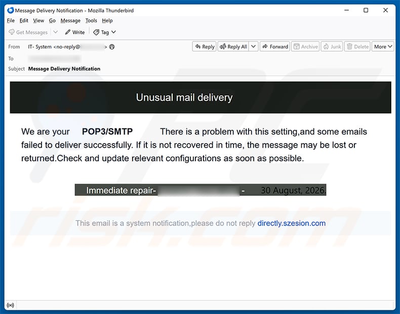 Unusual Mail Delivery Email Scam email spam campaign
