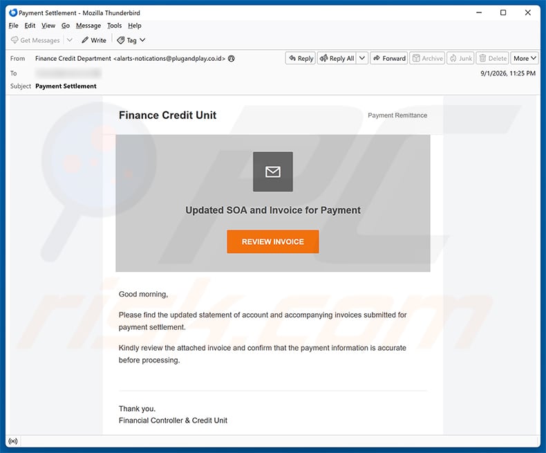 Updated SOA And Invoice For Payment email spam campaign