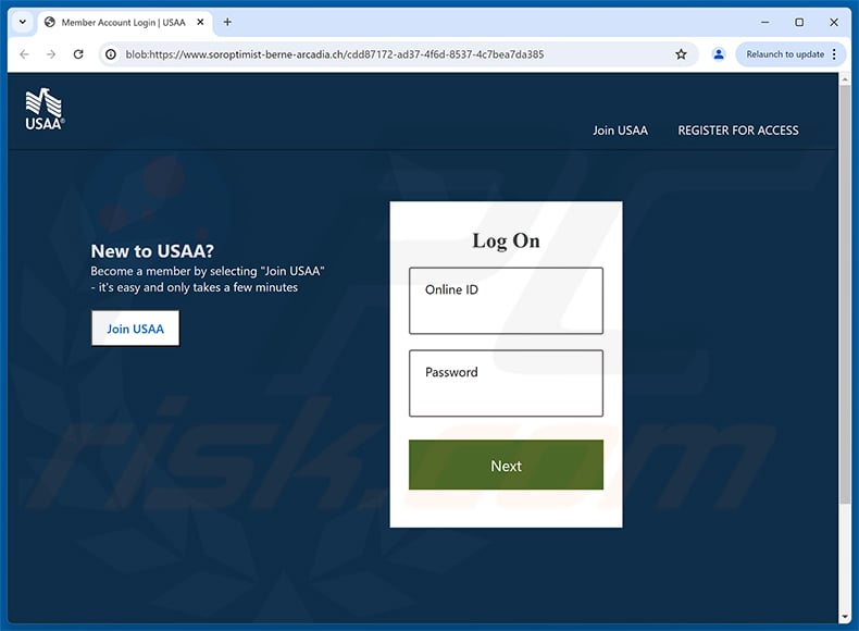 USAA - New Message Notification phishing page