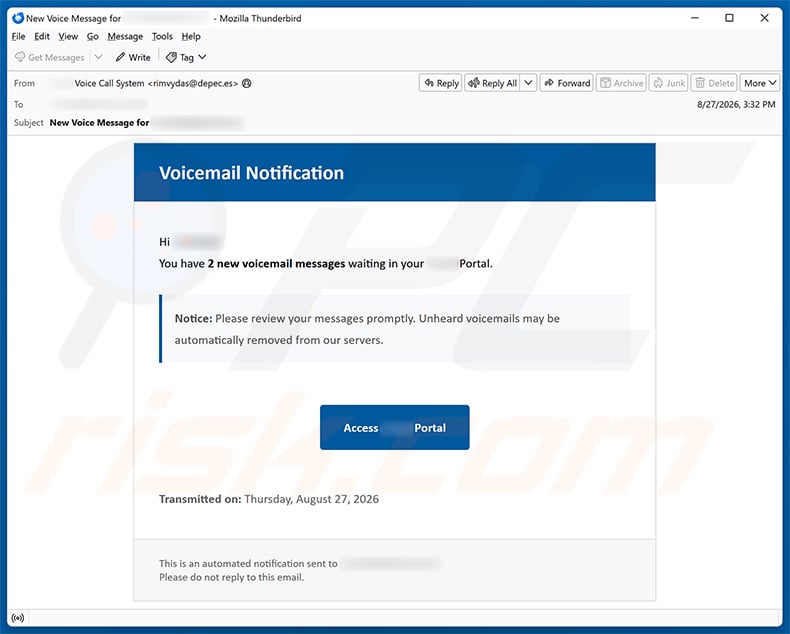 Voicemail Notification Email Scam email spam campaign