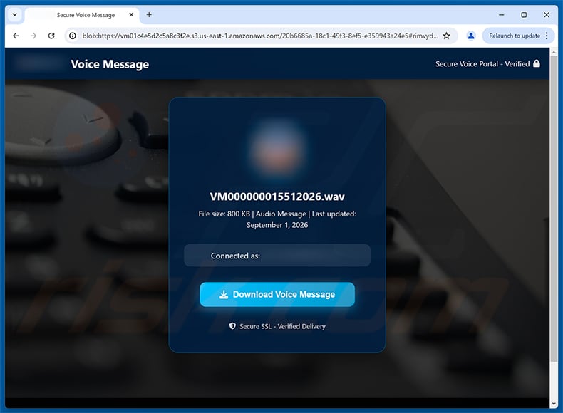 Voicemail Notification Email Scam phishing page