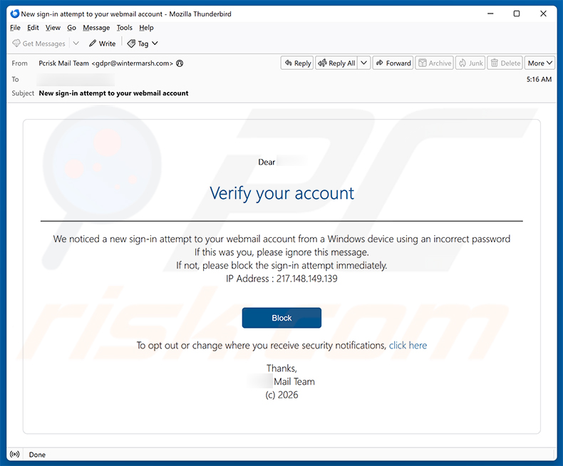 Webmail Account Verification scam email - sample 4