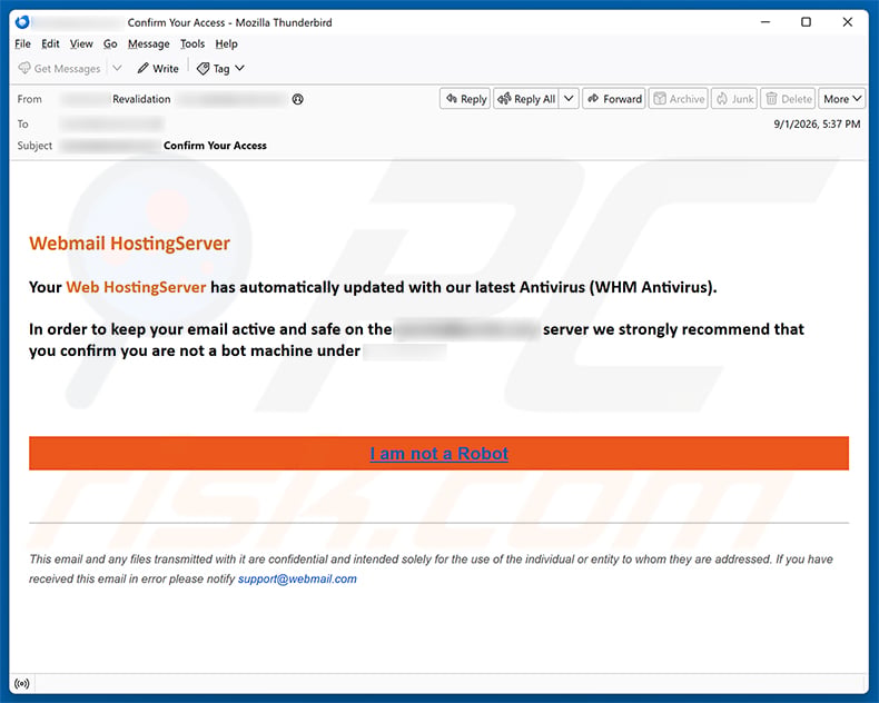 Webmail Hosting Service Antivirus Update Email Scam email spam campaign