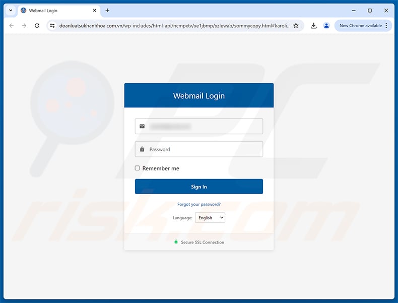 Webmail Hosting Service Antivirus Update Email Scam phishing page