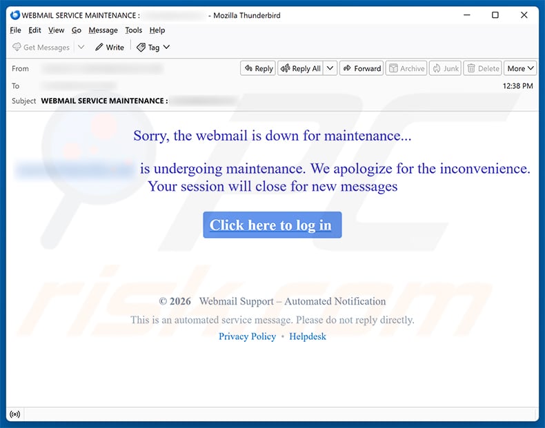 Webmail Is Down For Maintenance Email Scam spam campaign