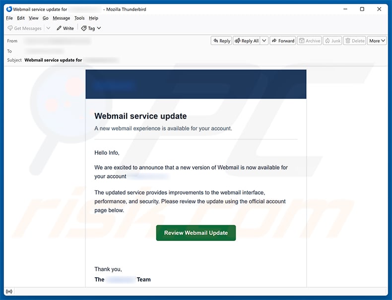Webmail Service Update Email Scam spam campaign