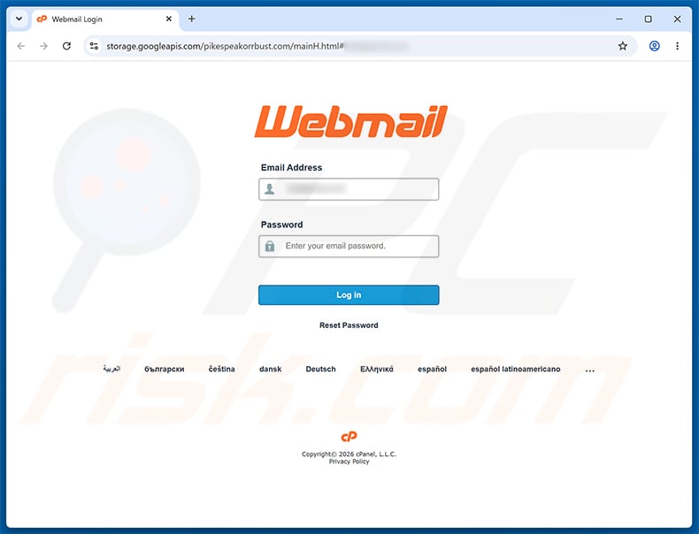 Webmail Service Update Email Scam phishing page