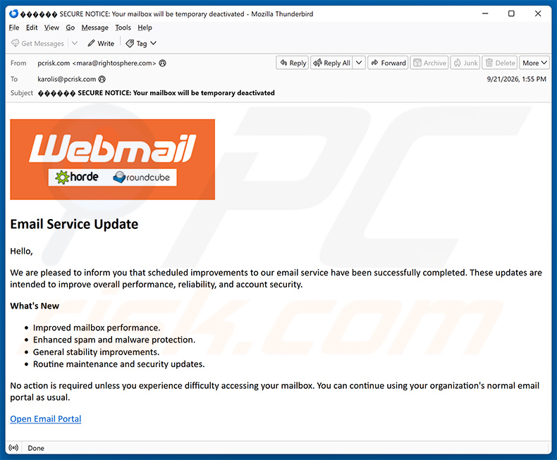 Webmail Service Update Email Scam (2026-09-22)