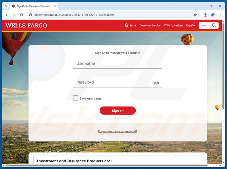 Wells Fargo - Disputed Payment Reversal phishing page
